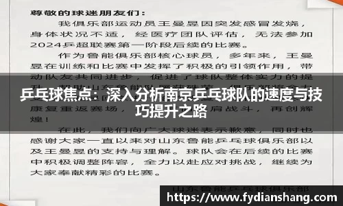 乒乓球焦点：深入分析南京乒乓球队的速度与技巧提升之路